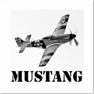 P51 Mustang - Black and White Posters and Art